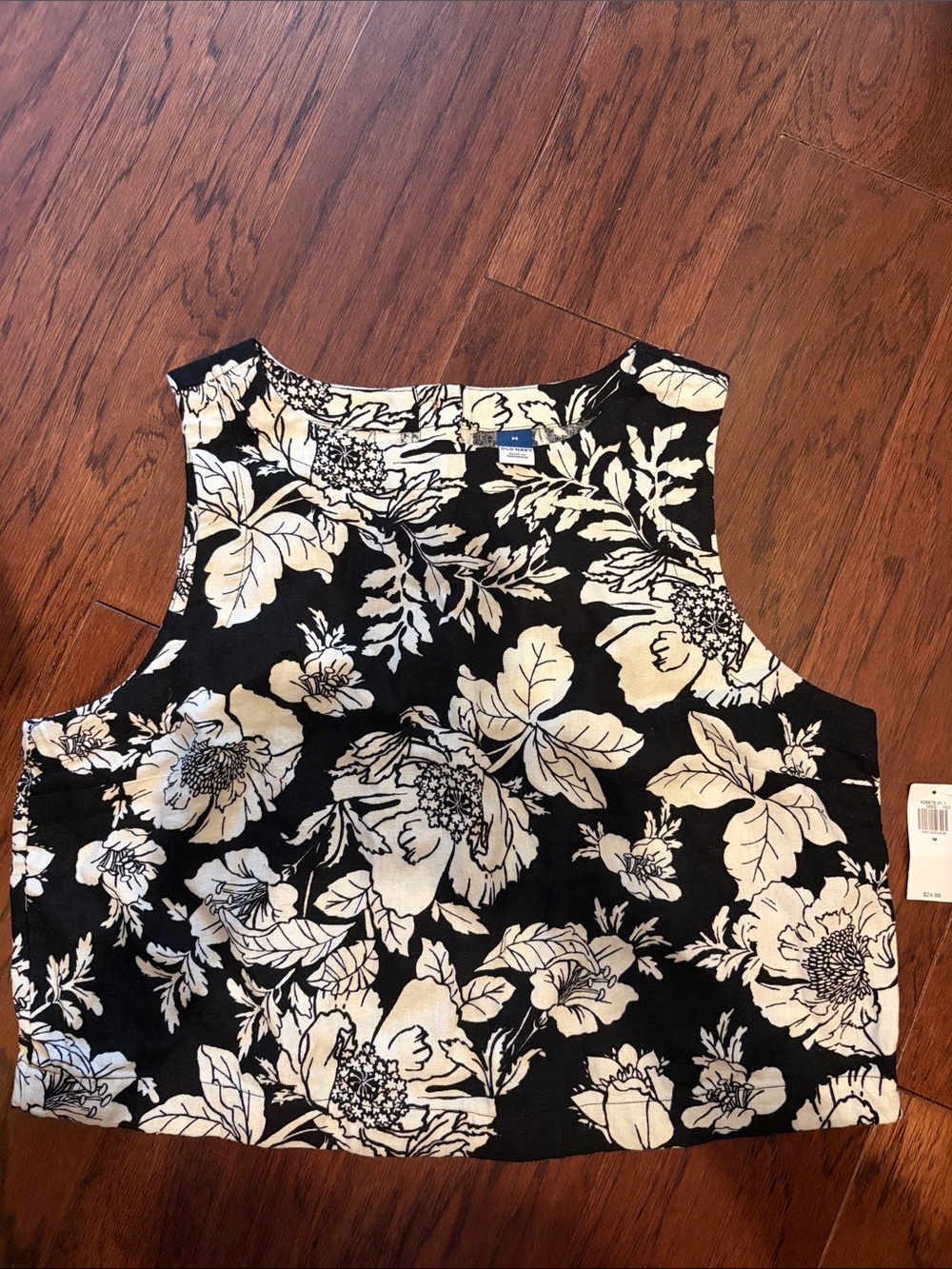 Old Navy Cropped Black top with White Floral Print